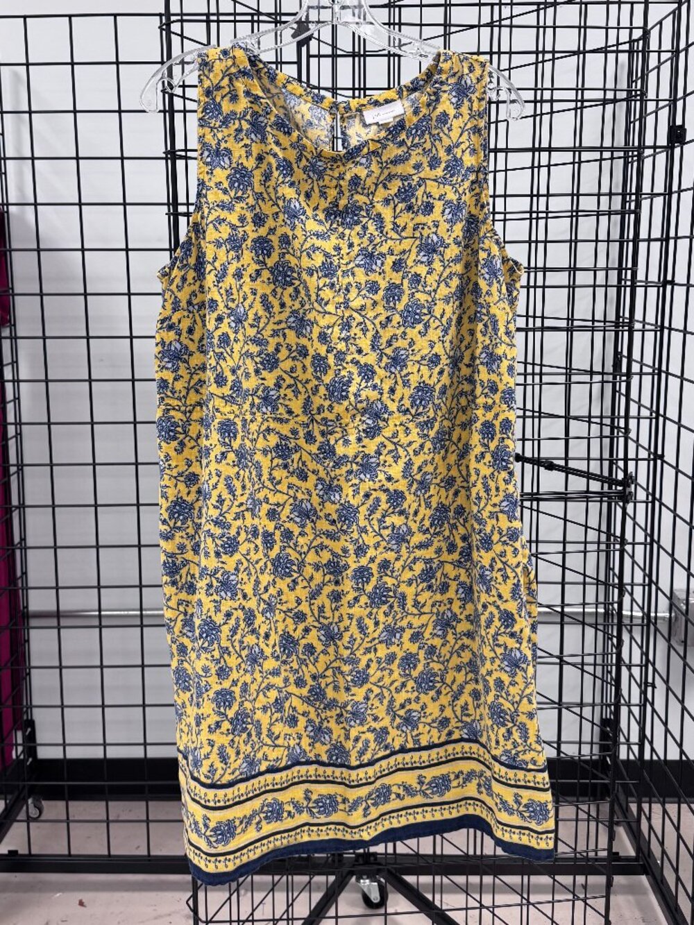J. Jill‎ Love Linen Yellow Royal Blue Sleeveless Dress Size Large